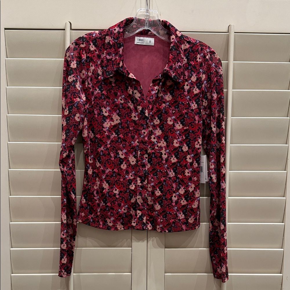 Tinsel Red Floral Button Down Shirt